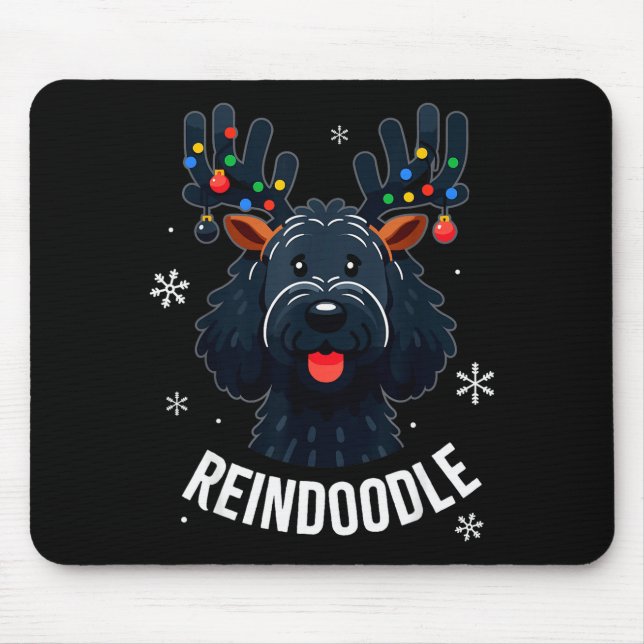 Black Doodle Dog Reindoodle Reindeer Doodle Christ Mouse Pad (Front)