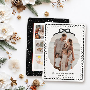 Black Doodle Frames & Bow 4 Photo Christmas Holiday Card