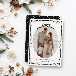 Black Doodle Frames & Bow Photo Christmas Holiday Card