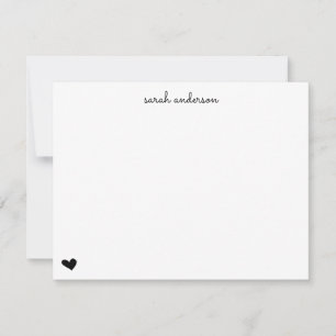 Black Doodle Heart Personalized Stationery Card