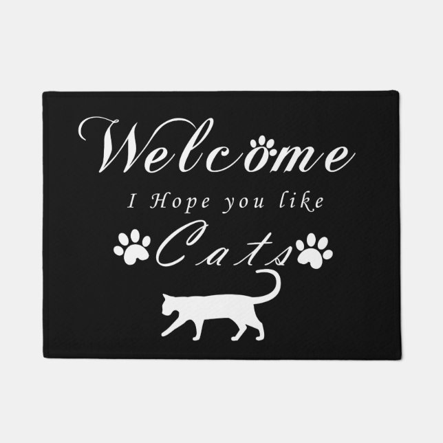 Black Doormat Welcome I Hope  You Like Cats  (Front)