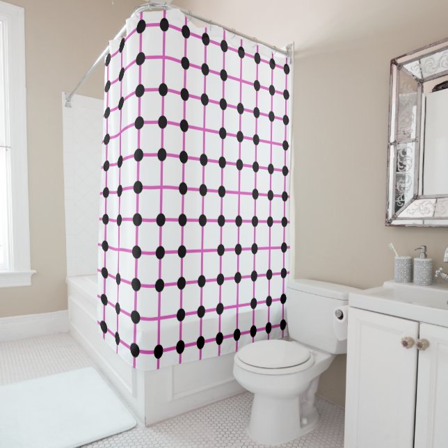 Black Dot and Pink Grid Geometric Pattern (In Situ)