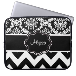 Black Dot Damask Personalized Laptop Case