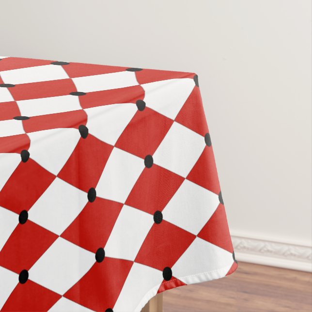 Black Dot Red and White Harlequin Tablecloth (In Situ)