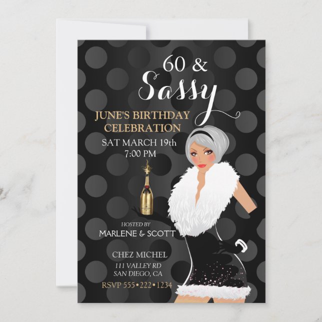 Black Dots Celebration Party Girl Champagne Invitation (Front)