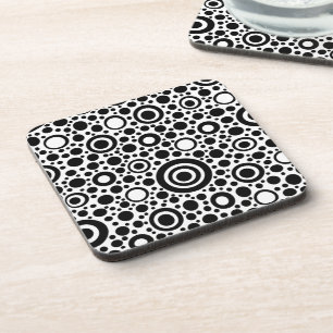 Black Dots & Circle Pattern + your text & backgr. Coaster
