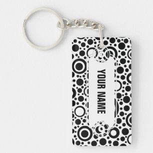Black Dots & Circle Pattern + your text & backgr. Keychain