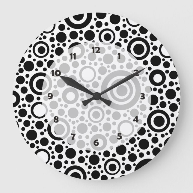 Black Dots & Circle Pattern + your text & backgr. Large Clock (Front)