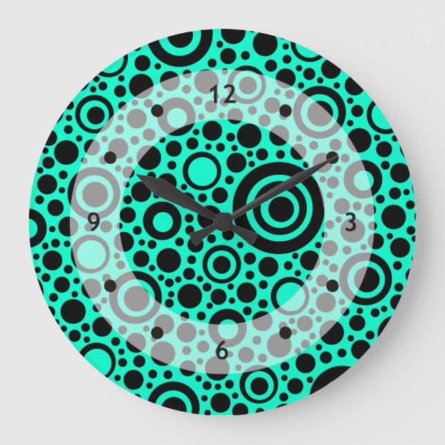 Black Dots & Circle Pattern + your text & backgr. Large Clock (Front)