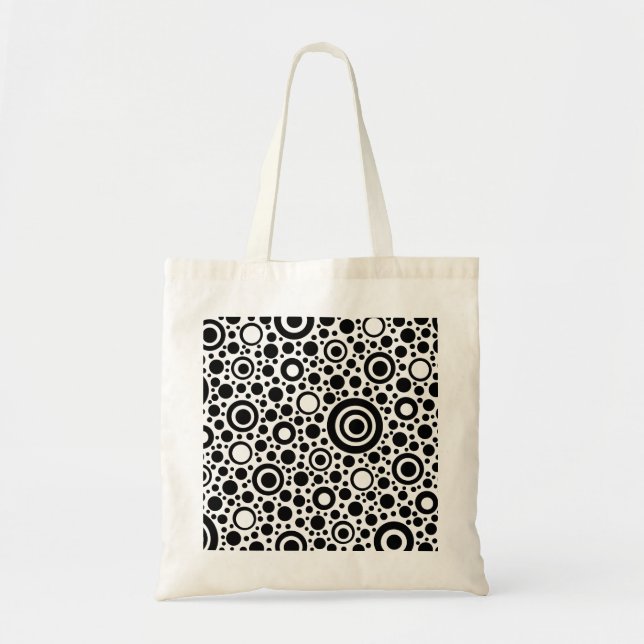 Black Dots & Circle Pattern + your text & backgr. Tote Bag (Front)