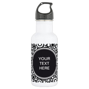 Black Dots & Circles Grid + your backgr. & text 532 Ml Water Bottle