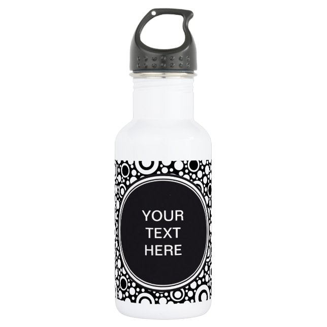 Black Dots & Circles Grid + your backgr. & text 532 Ml Water Bottle (Front)
