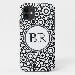 Black Dots & Circles Grid + your backgr. & text iPhone 11 Case
