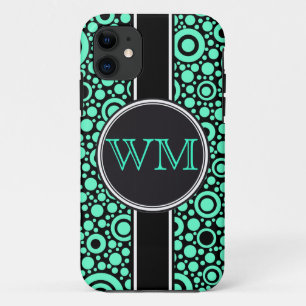 Black Dots & Circles Grid + your backgr. & text iPhone 11 Case