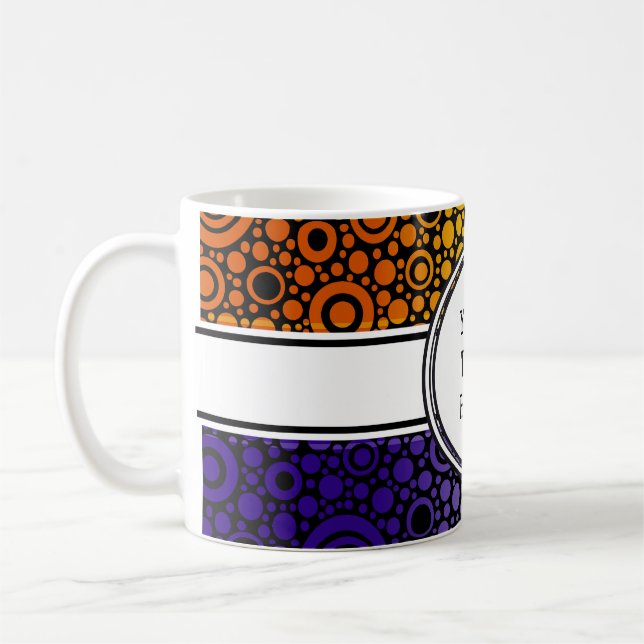 Black Dots & Circles Grid + your backgr. & text Coffee Mug (Left)