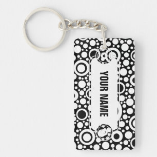 Black Dots & Circles Grid + your backgr. & text Keychain
