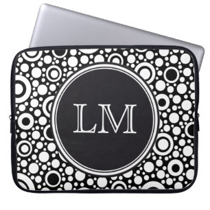 Black Dots & Circles Grid + your backgr. & text Laptop Sleeve