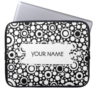Black Dots & Circles Grid + your backgr. & text Laptop Sleeve