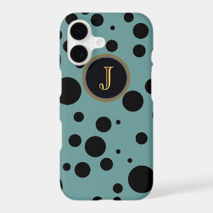 black dots on blue monogrammed