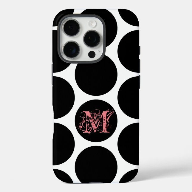 Black Dots Pattern – Custom Initial Case-Mate iPhone Case (Back)