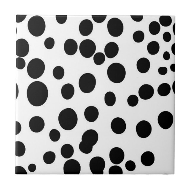 Black dots white background cow dalmatian dog tile (Front)