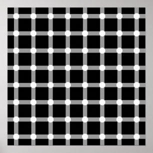 Black Dots White Line Grid Square Optical Illusion Poster