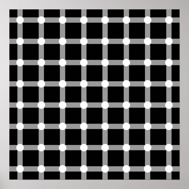 Black Dots White Line Grid Square Optical Illusion Poster (Front)
