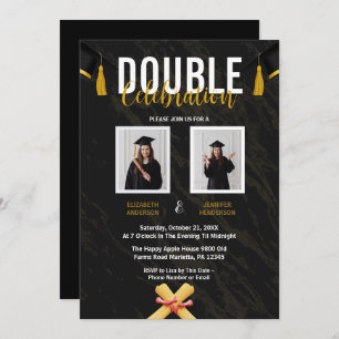 Black Double Celebration Graduation Party photos Invitation