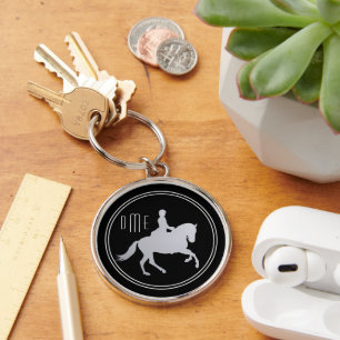 Black Double Silver Frame Equestrian Keychain