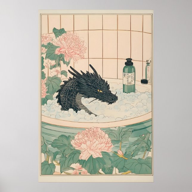 Black Dragon Bathroom Print Japanese Ukiyo-e Art (Front)