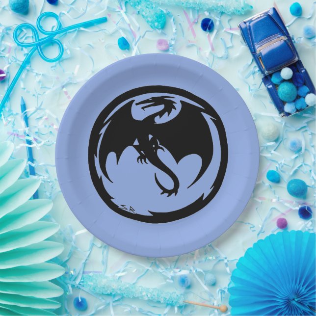 Black Dragon blue large paper plates (Party)