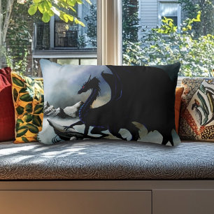 Black Dragon Fantasy Blue Mountains Lumbar Pillow