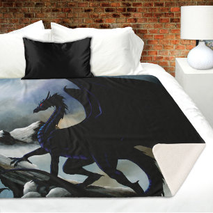 Black Dragon Fantasy Blue Mountains Sherpa Blanket