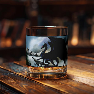 Black Dragon Fantasy Blue Mountains Whiskey Glass