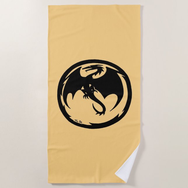 Black Dragon gold beach towel (Front)