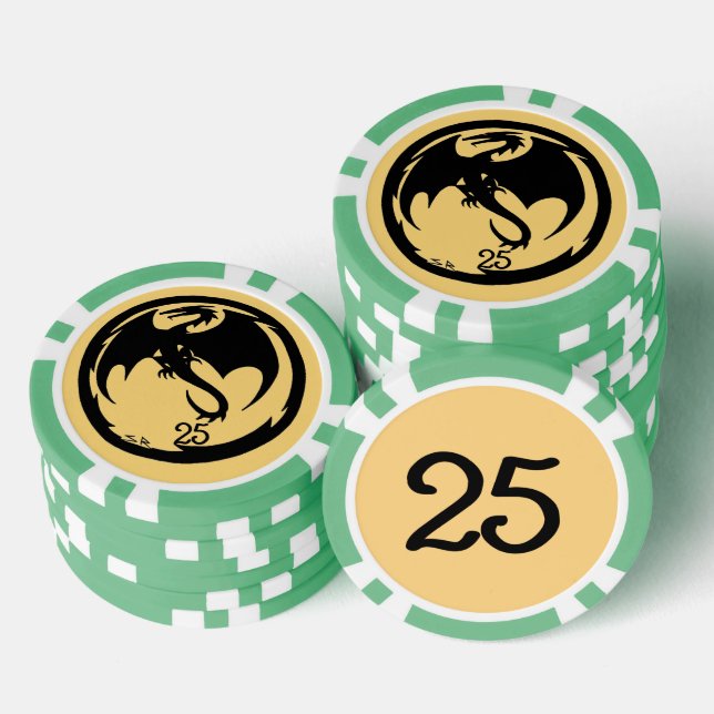 Black Dragon gold green 25 striped poker chip (Stack)