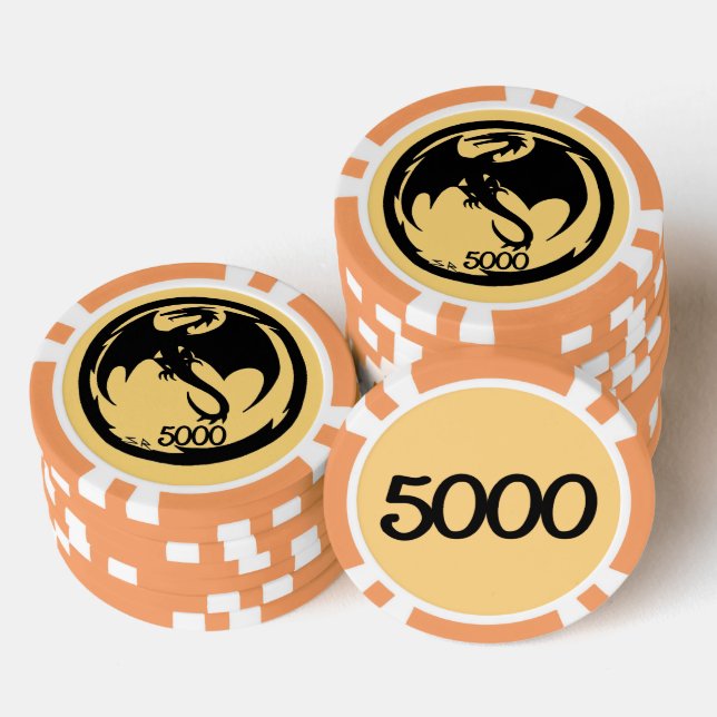 Black Dragon gold orange 5000 striped poker chip (Stack)