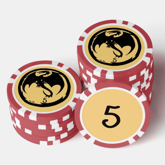 Black Dragon gold red 5 striped poker chip (Stack)