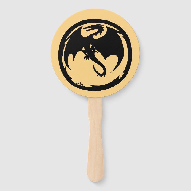 Black Dragon gold round hand fans (Front)