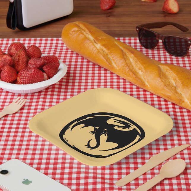 Black Dragon gold square paper plates (Picnic)