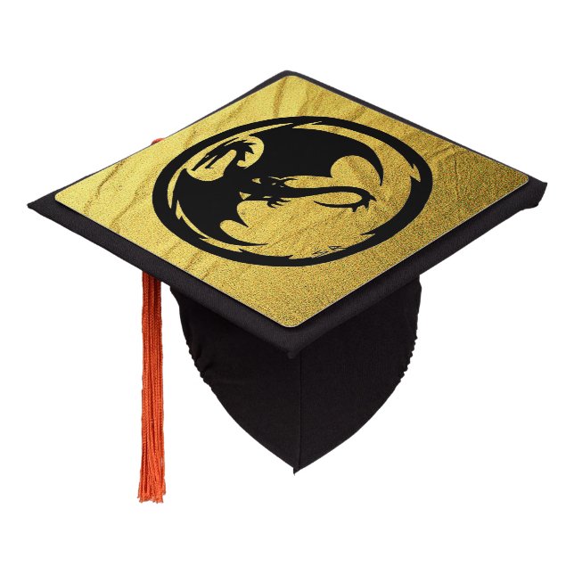 Black Dragon gold vein graduation cap (Angled)