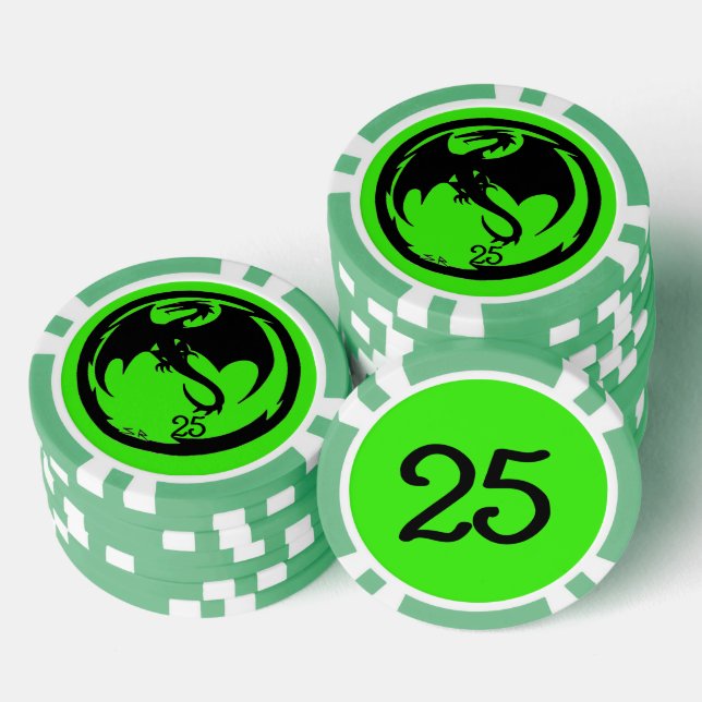 Black Dragon green green 25 striped poker chip (Stack)