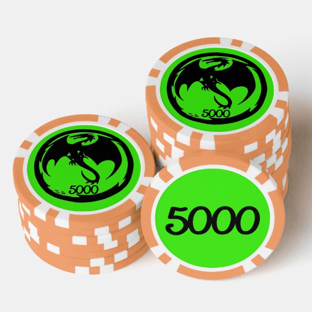 Black Dragon green orange 5000 striped poker chip (Stack)