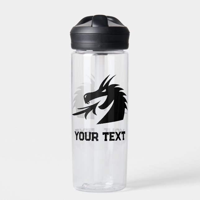 Black dragon head creature custom water bottle (Front)