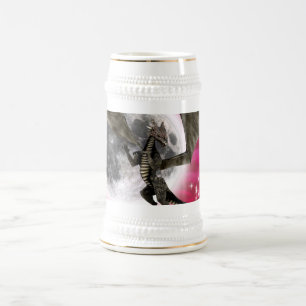 Black Dragon - Mythical Fantasy Creature Red Sky Beer Stein