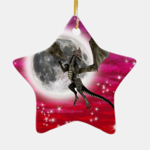 Black Dragon - Mythical Fantasy Creature Red Sky Ceramic Ornament