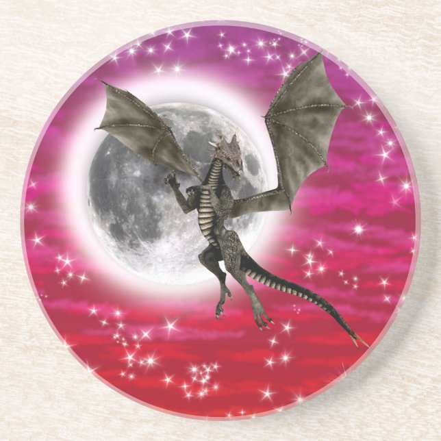 Black Dragon - Mythical Fantasy Creature Red Sky Coaster (Front)
