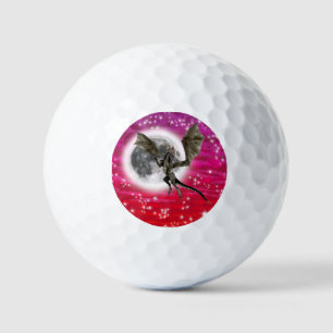 Black Dragon - Mythical Fantasy Creature Red Sky Golf Balls