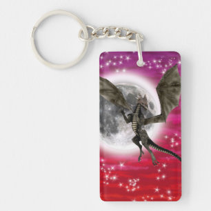 Black Dragon - Mythical Fantasy Creature Red Sky Keychain