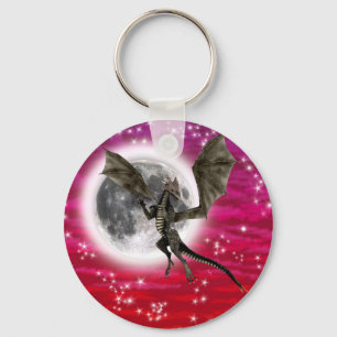 Black Dragon - Mythical Fantasy Creature Red Sky Keychain